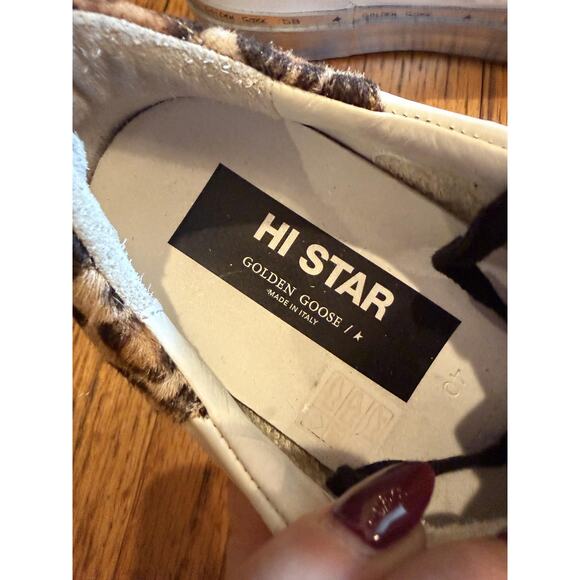 Golden Goose Hi Star Shoes Womens Size 10 White Pink Leopard Leather Italy - Picture 5 of 16